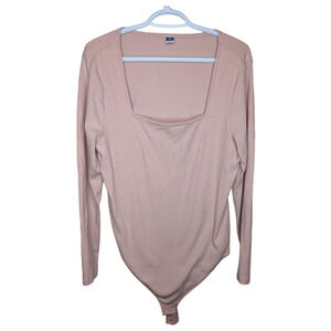 Old Navy Pink Long-Sleeve Square-Neck Rib-Knit Snap Bodysuit Women 2X
